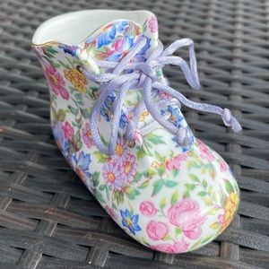 Vintage Nantucket Home Porcelain Floral Baby Bootie Keepsake